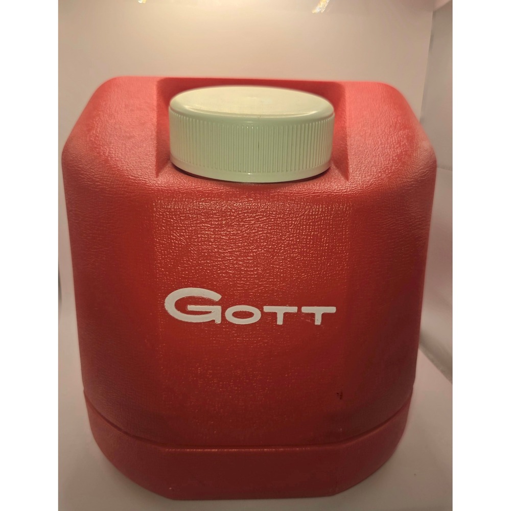 Vintage Gott Tip & Tap Red Water Cooler Jug 5 qt with Refreeze Bottle and Spout